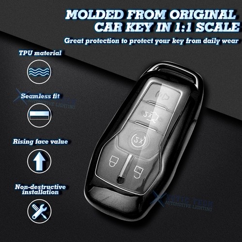 Metallic Black Remote Key Fob Cover TPU Case For Ford Lincoln 5-Button keyless - Picture 4 of 8