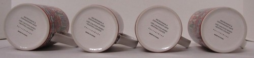 Pottery Barn Mezze Red Mug Cup Red Geometric Floral Print 4 pc - Picture 3 of 5