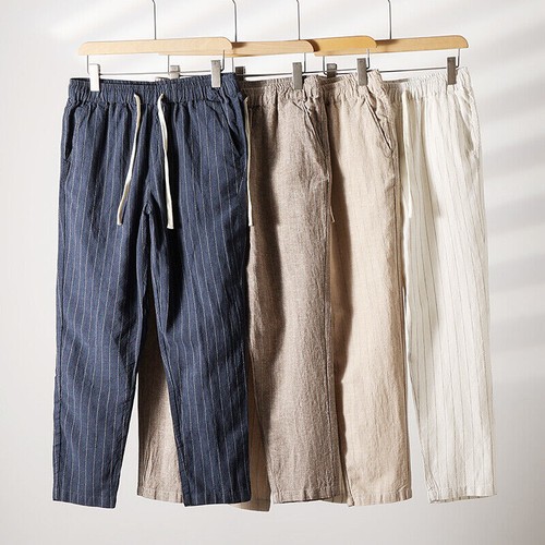Pantalon harem vintage lâche homme Faddish lin conique rayé à rayures - Photo 1/28