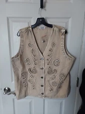 Serengeti Button Up Vest Womens Beige Swirl Cotton SzXL. 