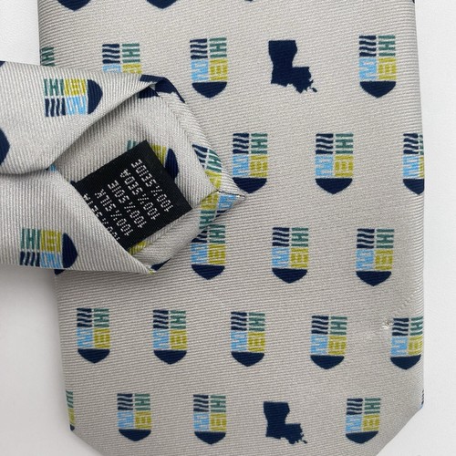 Nola Couture Necktie Port of South Louisiana Custom Logo Print Grey Navy Blue - Picture 4 of 6