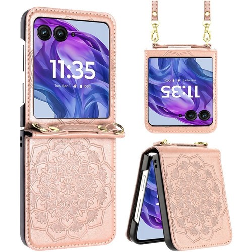 Coque pour Motorola Razr/Razr+ 2024 2025 coque cuir fleur mandala avec sangle - Photo 14 sur 16