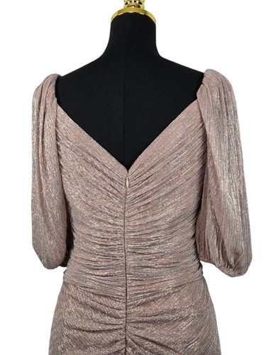NWT$495 Jonathan Simkhai Nina Plissé Metallic Mini Dress Rose Gold Sz 12 Fits 10 - Picture 2 of 18