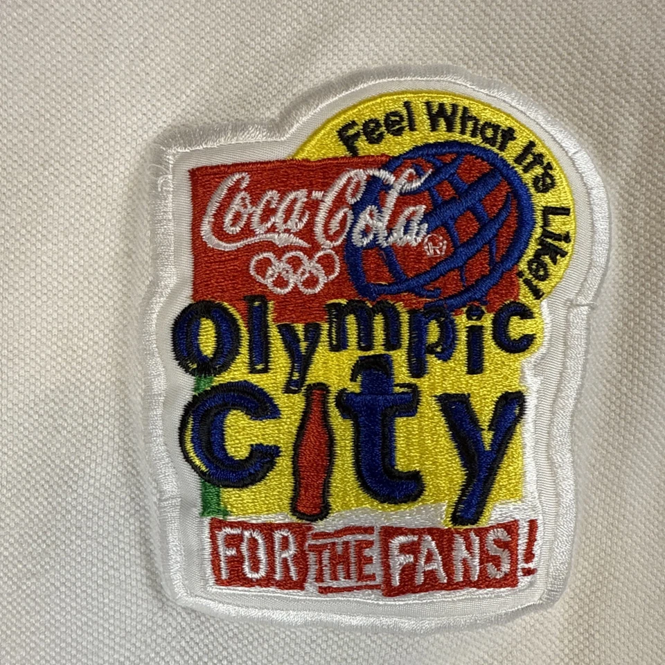 Camisa polo vintage de los Juegos Olímpicos de Atlanta 1996 para hombre L blanca campeón logotipo de Coca-Cola Foto 3 de 4