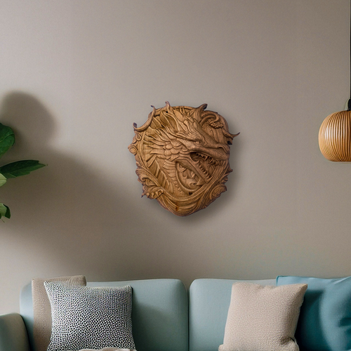 Wooden Dragon Wall Art, Handmade Norse Family Crest Decor, Antique Coat of Arms - Picture 3 of 12