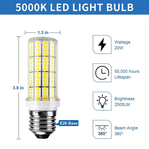 LED Corn Light Bulb 200w Equivalent 2500 Lumen 5000K Cool Daylight White 20W ... - Picture 2 of 6