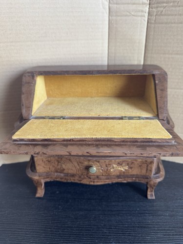Vintage tovaglioli miniatura scrivania segreteria portagioie legno con fodera in velluto - Foto 11 di 15