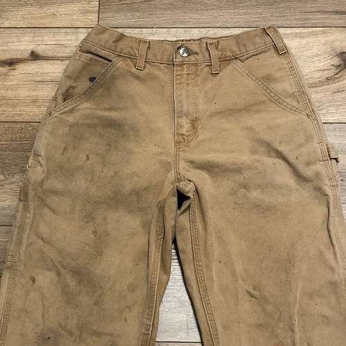 Men's Carhartt Duck Canvas Carpenter Jeans 29x30 Brown Destroyed Grunge B11 BRN - Picture 2 of 12