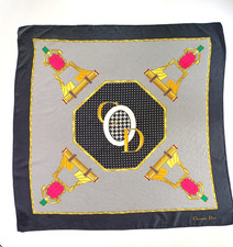 Vintage Christian Dior Silk Scarf CD Logo Jew...