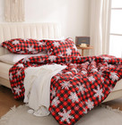 Red Plaid Snowflakes Comforter Set King Size, 3 Piece Christmas Winter Printed M