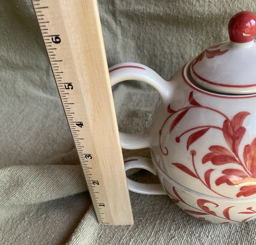 Teekanne für ein Set 3 Teile (Kanne, Tasse, Deckel) bunte Blumen Teekanne Vintage - Bild 12 von 13