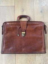 Vintage Brown Leather Briefcase/ Business Bag with Key Made In Italy