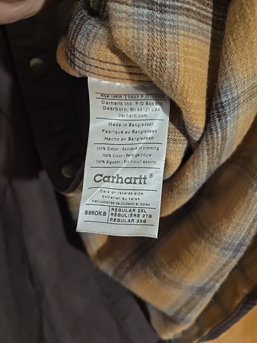 Chaqueta a Presión Forrada a Cuadros Carhartt Para Hombres Y2K Talla 2XL Marrón Oscuro - Imagen 6 de 10