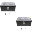  Set of 2 Lock Storage Container Small Tin Box Bin with Containers