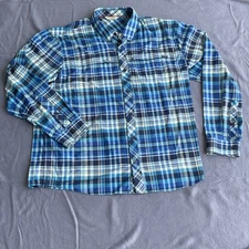 Simms Shirt Men XL Blue Plaid Stone Cold Fishing Zip Pockets Outdoor UPF Lens