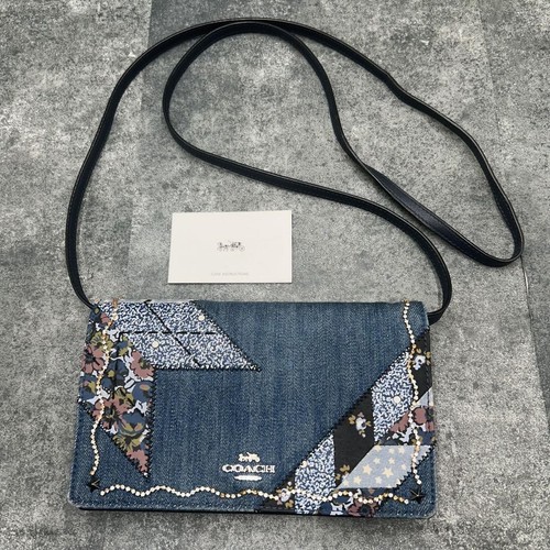 Coach Denim Blumen Nieten Schultertasche Botanisches Rosenmuster Lederbesatz Japan - Bild 9 von 24