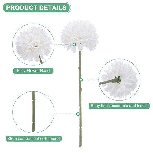 12 Flores de Bola de Crisantemo Artificial, 11" Ramo de Hortensias Blanco Crema - Imagen 2 de 6