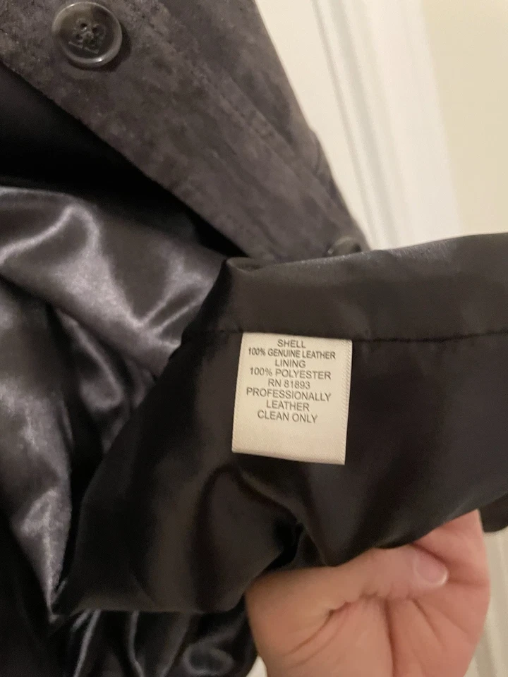 Chaqueta Blazer Liz Claiborne 100% Gamuza Cuero Mujer M Gris Botón Clásico Foto 4 de 4