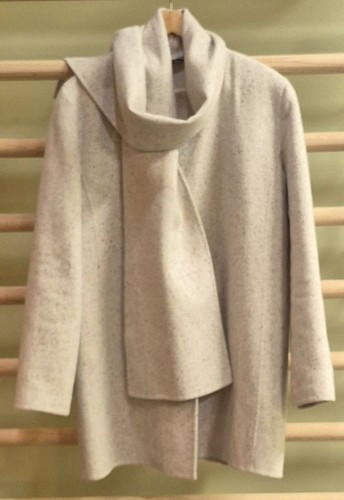 VINTAGE WOOL ANGORA SCARF CAR COAT LINDA ALLARD ELLEN TRACY WHITE BEIGE SZ 12
