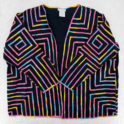 Vintage Ulla Popken Jacket Multicolor Ribbon Applique Open Front Plus Sz 28/30