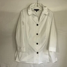 Ming Wang Shirt Womens Medium White Button Front Collared 3/4 Sleeve Top