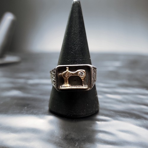Singer Nähmaschinenring 925 Silber 10k Gold Antik Diamant Siegelring - Bild 1 von 5