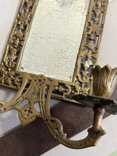 Antique ITALIAN Cast BRASS WALL SCONCE 2 Dolphins Mirror 2 Arm Candleholder - Picture 19 of 23