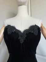 VTG Chris Kole Wedding Prom Gown Formal Dress Black Velvet Tulle Gothic Size 6 5