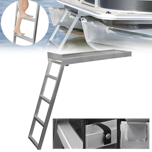 US Marine Boat Undermount Pontoon Boat Ladder 4 Steps with Nonslip Aluminum - Foto 7 di 7