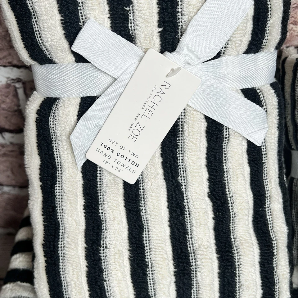 Rachel Zoe 8 шт набор Nlack и белая полоса печати ванны вручную полотенца мочалки новый с Ярлыками - Изображение 3 из 4
