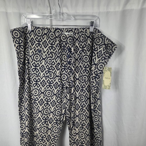 Pantalones Style Me Mujer 22 Azul Blanco Lino Rayón Ikat Pierna Ancha Bolsillos Estampado - Imagen 2 de 12