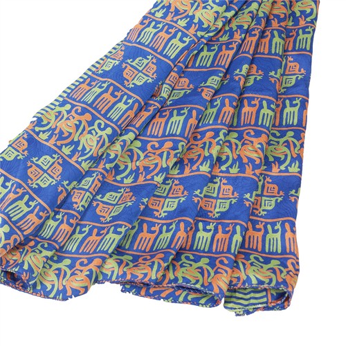 Sanskriti Vintage Blue Sarees Moss Crepe Floral Printed Craft 5 Yard Fabric Sari - Picture 3 of 12