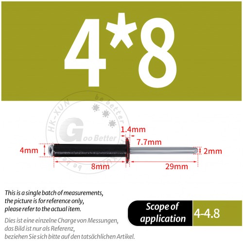 POP RIVETS ALUMINIUM BODY STEEL MANDREL OPEN END DOME HEAD 2mm 2.4mm 4mm - 6.4mm - Picture 142 of 174