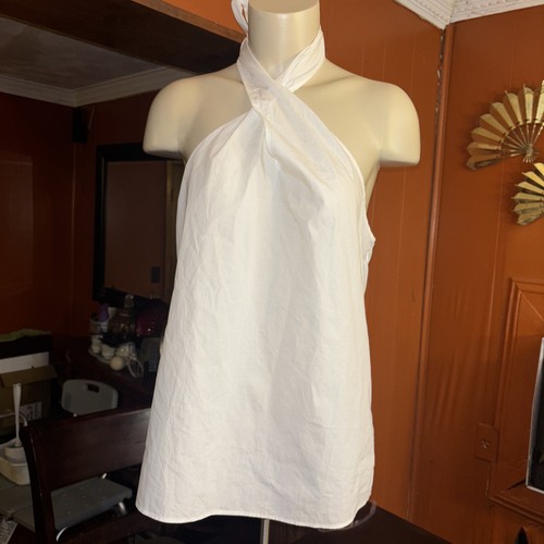 NWT! J.Crew Cotton Poplin Strap Halter Tie Neck Top, White, Size M Size Zip