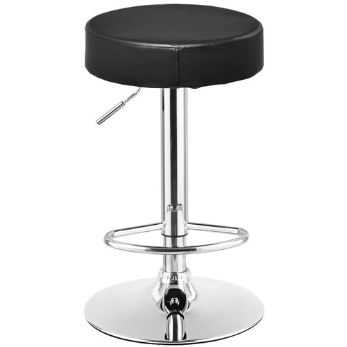1 PC Bar Stool Round Leather Seat Chrome Leg Adjustable Hydraulic Swivel Black - Picture 2 of 8