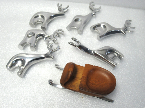 Nambe 2018 Weihnachten Figurenset 7-teilig Rentierschlitten Todd Myers Teak & Legierung - Bild 2 von 9