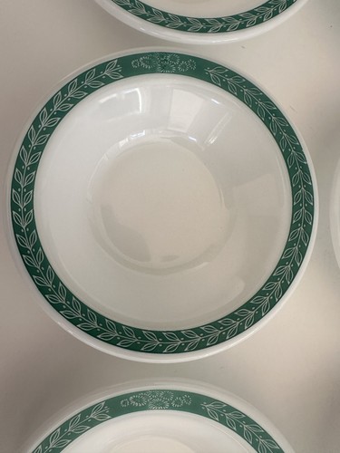 PYREX Double Tough Green Laurel Leaf Restaurant Ware 6.5" Bowls Set of 6 USA - Bild 5 von 13