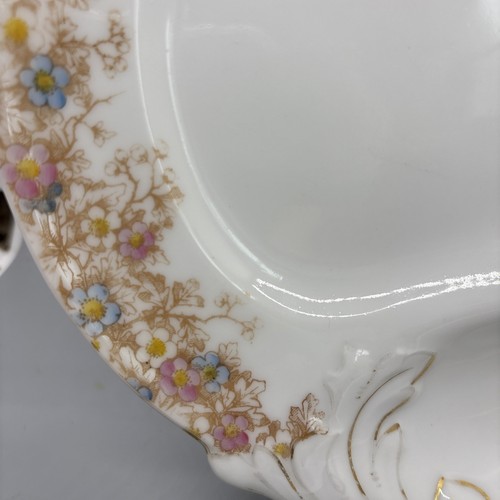 Plato Espárragos Delinieres & Co Limoges Rosa Azul Flores y Dorado - Imagen 6 de 9