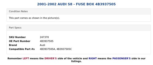 AUDI S8 2001-2002 - CAJA DE FUSIBLES 4B3937505 - Imagen 3 de 4