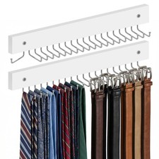 2 Pcs Tie Rack Wall Mounted, Wooden Tie Belt Organizer with 20 Hooks Non Slip...