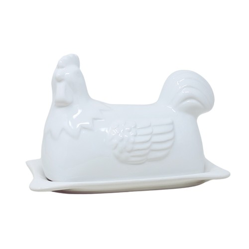 Butter Dish Hen Design Novelty Porcelain White Storage Container Keeper Kitchen - Picture 2 of 3