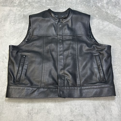 Espinoza's Lederweste Herren 2XL schwarz Club Style perforierter Predigerkragen
