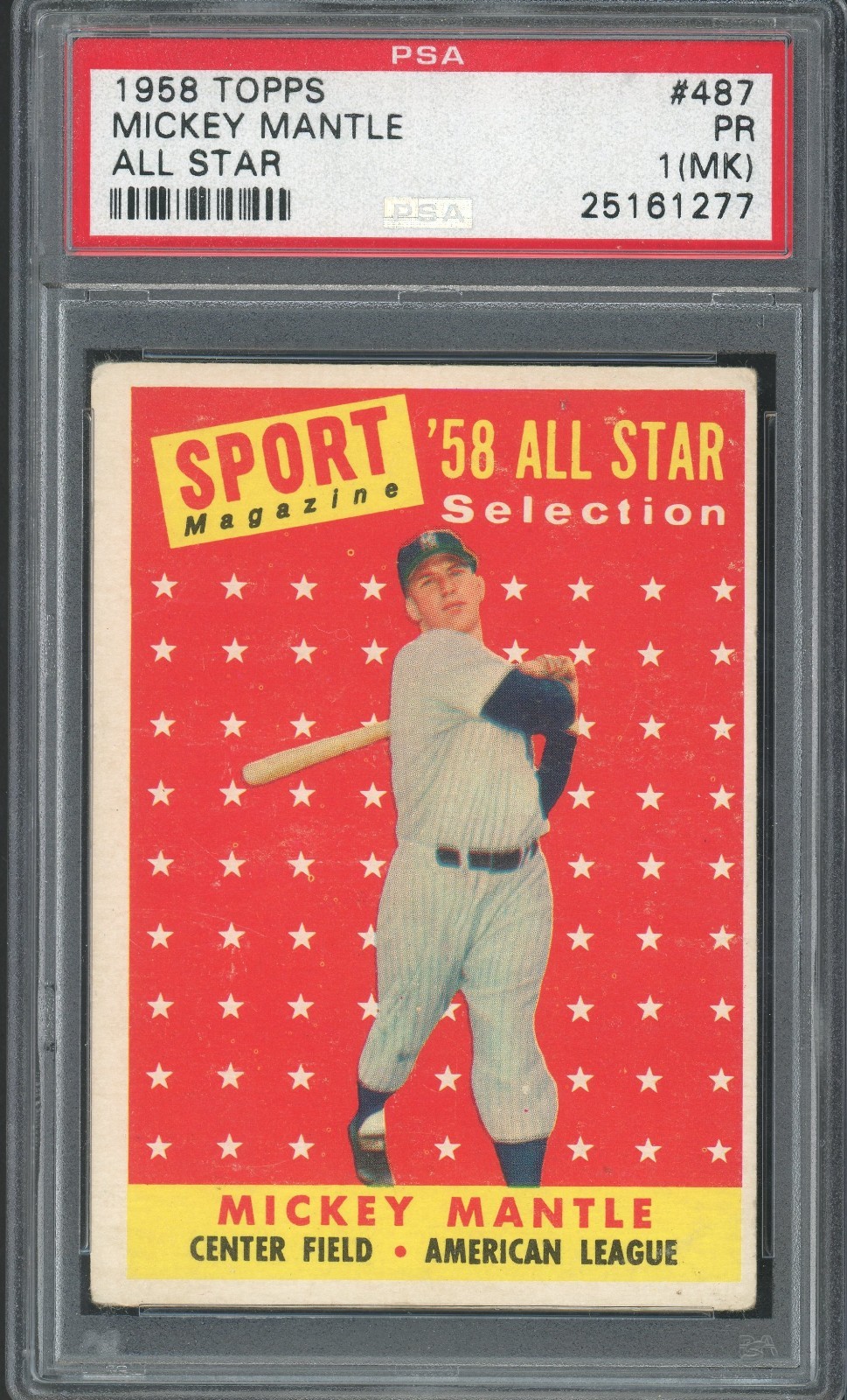 1958 Topps Mickey Mantle AS #487 (YANKEES) PSA 1 (MK)