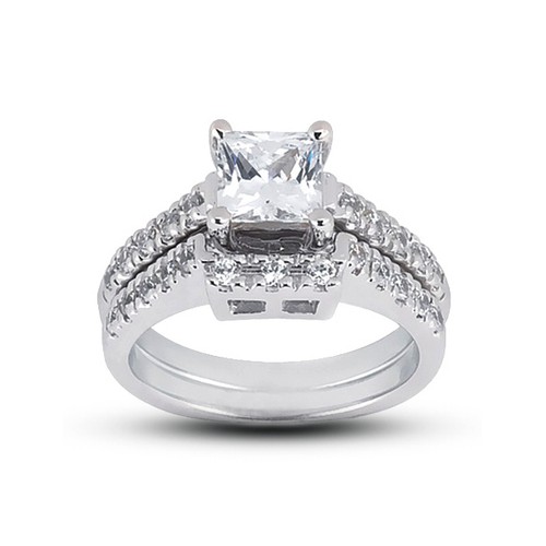 2.62ct G-VS1 Princess Natural Diamonds Plat Vintage Style Ring with Wedding Band - Picture 1 of 3