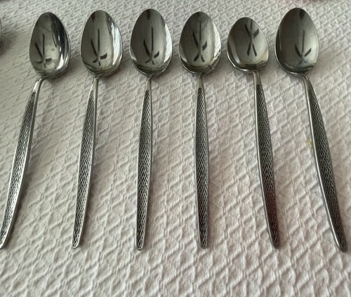 AMC Stainless Flatware CASCADE Lot of 6 Oval Soup Spoons 7.5" Made in Japan MCM - Picture 2 of 4