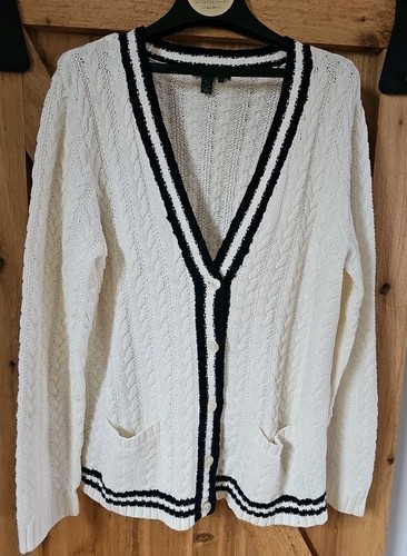 Polo Ralph Lauren Para Mujer XL Cricket Tejido con Cable Cárdigan Suéter Azul Marino Mezcla de Lino - Imagen 10 de 10