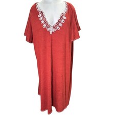 Max Studio Shift Dress Womens 2X Rust Red Crochet Lace V-Neck Flutter Sleeve