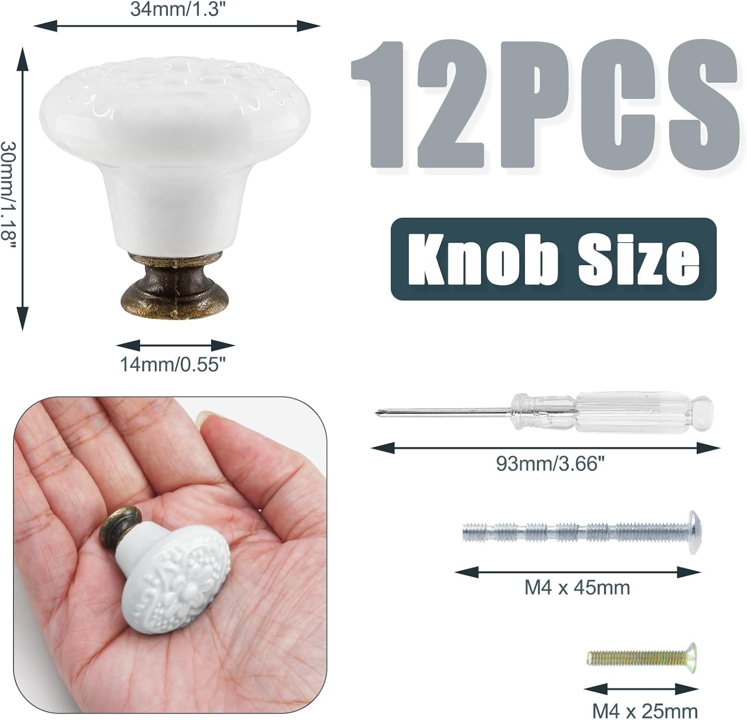 Biaungdo 12 Pcs White Ceramic Kitchen Cabinet Knobs and Pulls, Retro 