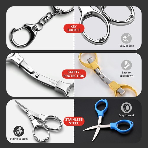 2 PCS Folding Keychain Scissors Portable Travel Retractable Pocket Knife - Picture 6 of 7