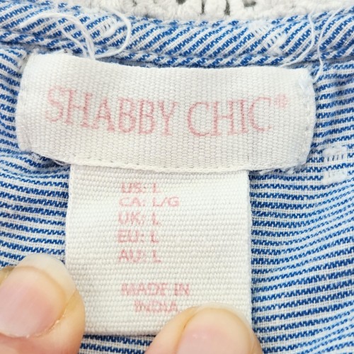 Shabby Chic Dress Nightgown Large Blue White Sleeveless Polka Dot Lace Cotton - Picture 6 of 20